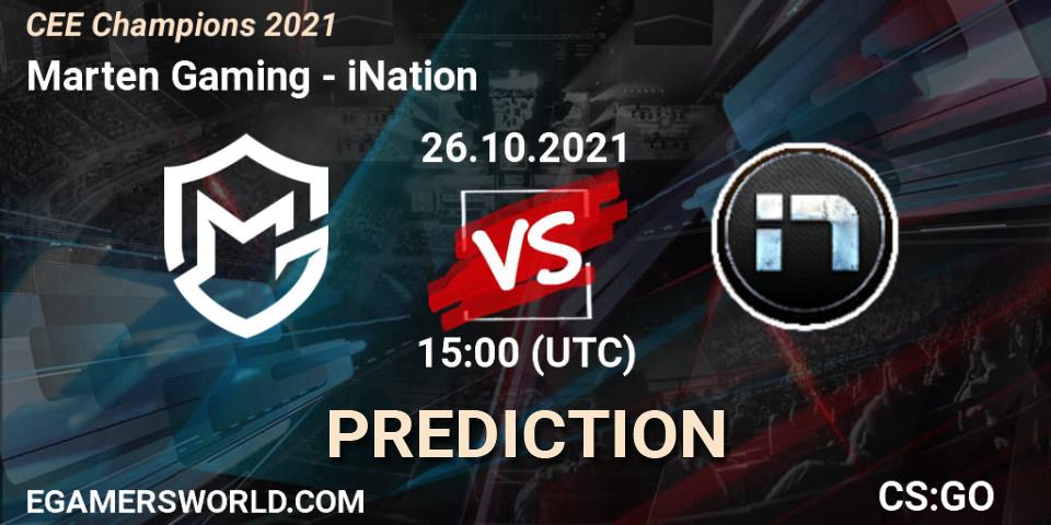 Marten Gaming vs iNation: Betting TIp, Match Prediction. 26.10.2021 at 15:00. Counter-Strike (CS2), CEE Champions 2021