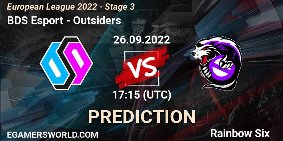 BDS Esport vs Outsiders: Betting TIp, Match Prediction. 26.09.22. Rainbow Six, European League 2022 - Stage 3