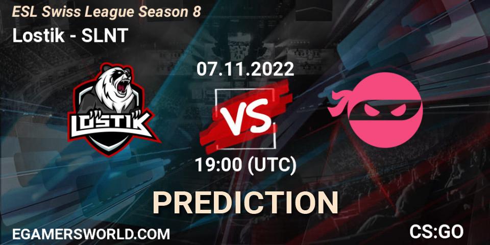 Lostik vs SLNT: Betting TIp, Match Prediction. 07.11.2022 at 19:00. Counter-Strike (CS2), ESL Swiss League Season 8