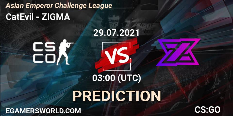 CatEvil vs ZIGMA: Betting TIp, Match Prediction. 29.07.2021 at 03:00. Counter-Strike (CS2), Asian Emperor Challenge League