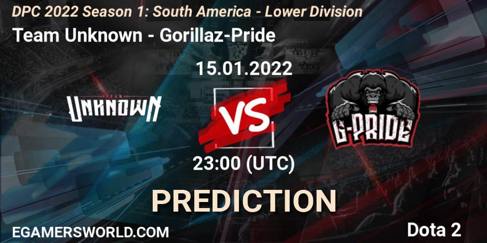 Team Unknown vs Gorillaz-Pride: Betting TIp, Match Prediction. 15.01.22. Dota 2, DPC 2022 Season 1: South America - Lower Division