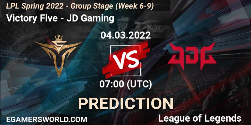 Victory Five vs JD Gaming: Betting TIp, Match Prediction. 04.03.2022 at 07:00. LoL, LPL Spring 2022 - Group Stage (Week 6-9)