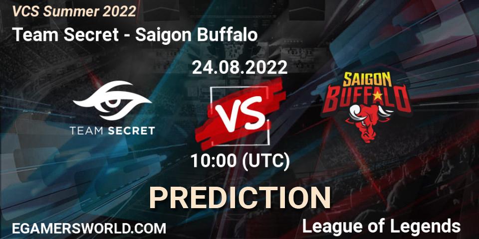 Team Secret vs Saigon Buffalo: Betting TIp, Match Prediction. 24.08.2022 at 10:00. LoL, VCS Summer 2022