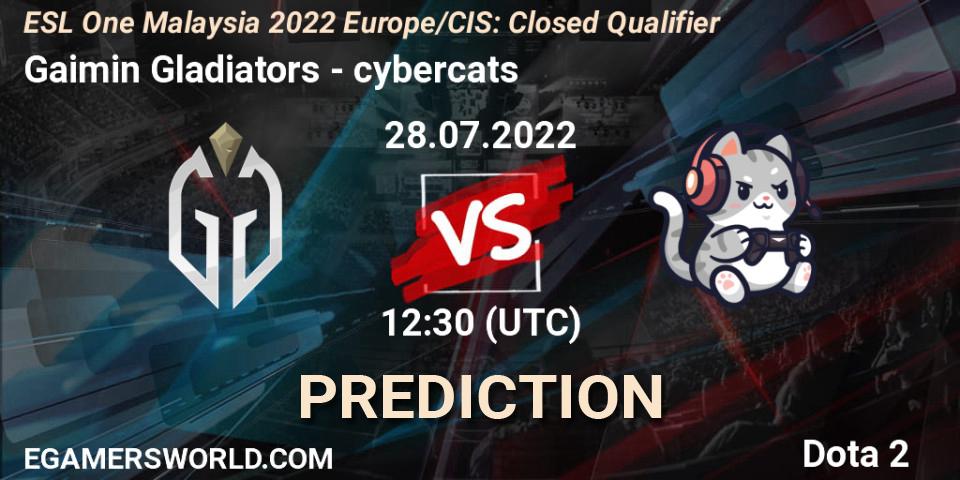 Gaimin Gladiators vs cybercats: Betting TIp, Match Prediction. 28.07.2022 at 12:30. Dota 2, ESL One Malaysia 2022 Europe/CIS: Closed Qualifier