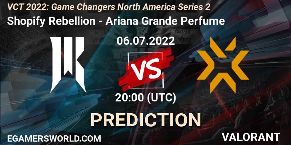 Shopify Rebellion vs Ariana Grande Perfume: Betting TIp, Match Prediction. 06.07.2022 at 20:10. VALORANT, VCT 2022: Game Changers North America Series 2
