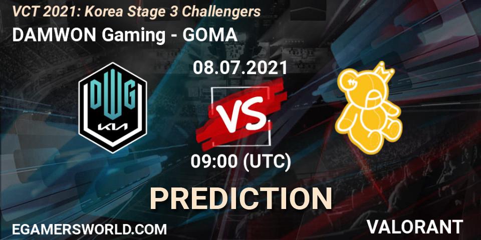 DAMWON Gaming vs GOMA: Betting TIp, Match Prediction. 08.07.2021 at 09:00. VALORANT, VCT 2021: Korea Stage 3 Challengers