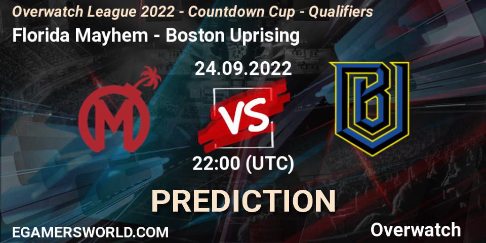 Florida Mayhem vs Boston Uprising: Betting TIp, Match Prediction. 24.09.22. Overwatch, Overwatch League 2022 - Countdown Cup - Qualifiers