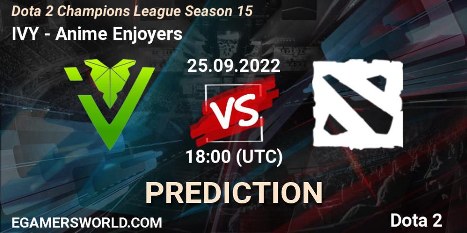 IVY vs Anime Enjoyers: Betting TIp, Match Prediction. 25.09.2022 at 18:02. Dota 2, Dota 2 Champions League Season 15