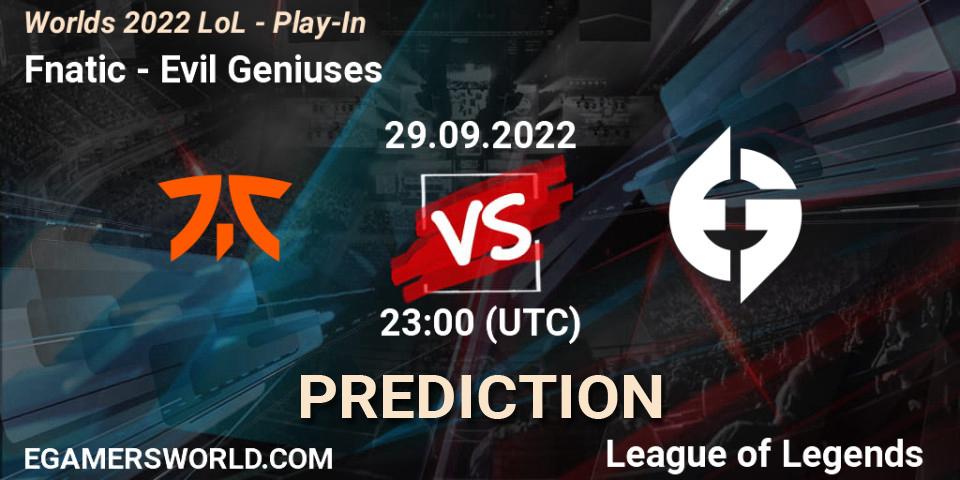 Fnatic vs Evil Geniuses: Betting TIp, Match Prediction. 29.09.2022 at 22:30. LoL, Worlds 2022 LoL - Play-In