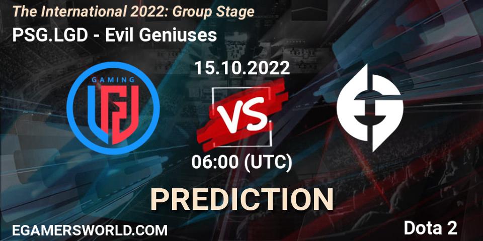 PSG.LGD vs Evil Geniuses: Betting TIp, Match Prediction. 15.10.2022 at 06:30. Dota 2, The International 2022: Group Stage