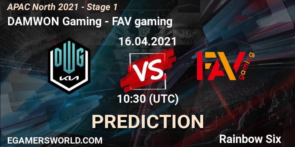 DAMWON Gaming vs FAV gaming: Betting TIp, Match Prediction. 16.04.2021 at 10:30. Rainbow Six, APAC North 2021 - Stage 1