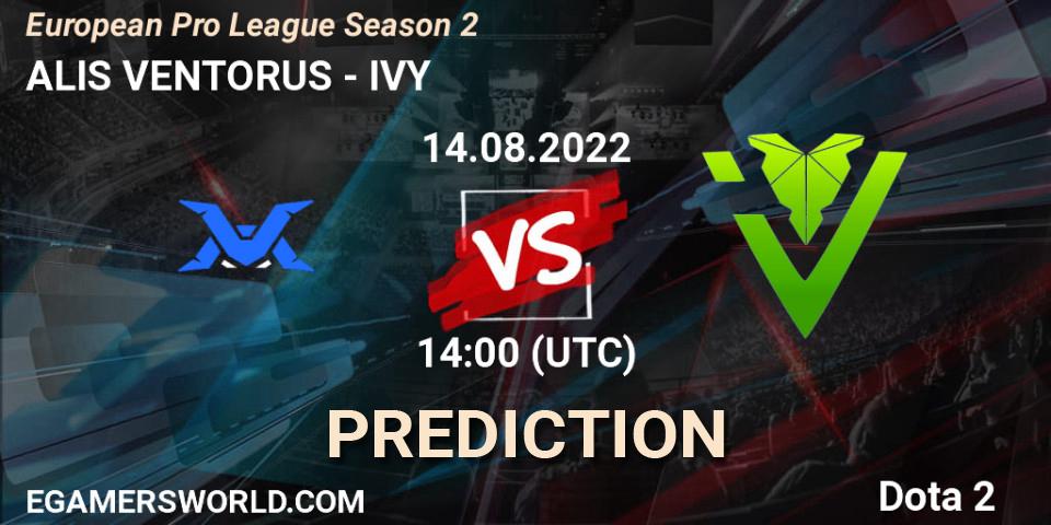 ALIS VENTORUS vs IVY: Betting TIp, Match Prediction. 14.08.2022 at 15:06. Dota 2, European Pro League Season 2