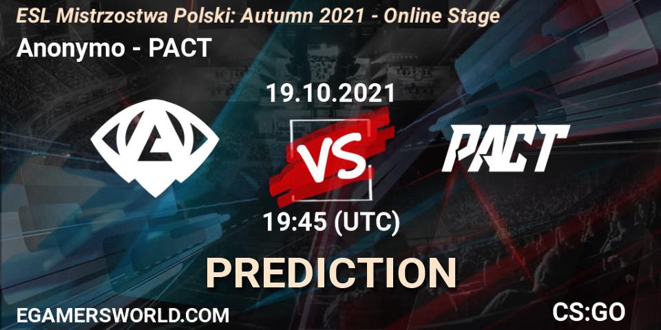 Anonymo vs PACT: Betting TIp, Match Prediction. 19.10.21. CS2 (CS:GO), ESL Mistrzostwa Polski: Autumn 2021 - Online Stage
