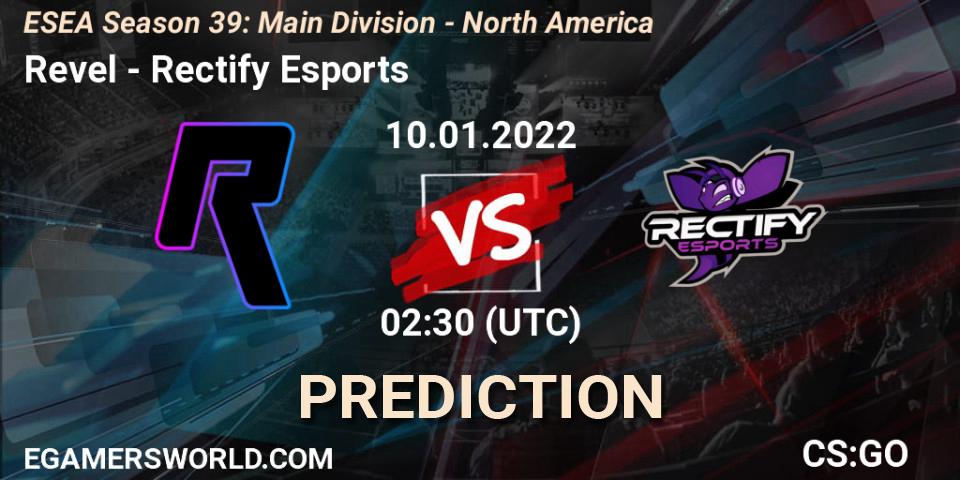 Revel vs Rectify Esports: Betting TIp, Match Prediction. 10.01.2022 at 01:00. Counter-Strike (CS2), ESEA Season 39: Main Division - North America