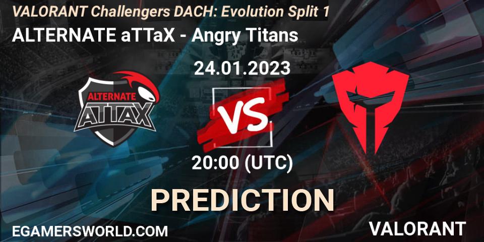 ALTERNATE aTTaX vs Angry Titans: Betting TIp, Match Prediction. 24.01.2023 at 20:00. VALORANT, VALORANT Challengers 2023 DACH: Evolution Split 1