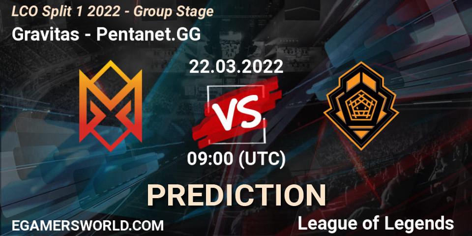 Gravitas vs Pentanet.GG: Betting TIp, Match Prediction. 22.03.2022 at 08:55. LoL, LCO Split 1 2022 - Group Stage 