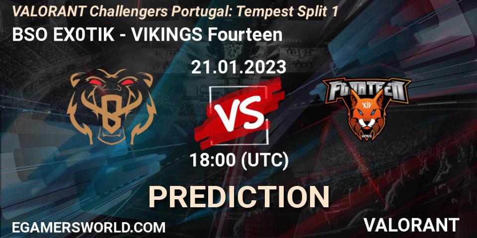 BSO EX0TIK vs VIKINGS Fourteen: Betting TIp, Match Prediction. 21.01.2023 at 18:30. VALORANT, VALORANT Challengers 2023 Portugal: Tempest Split 1