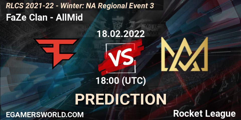 FaZe Clan vs AllMid: Betting TIp, Match Prediction. 18.02.2022 at 18:00. Rocket League, RLCS 2021-22 - Winter: NA Regional Event 3