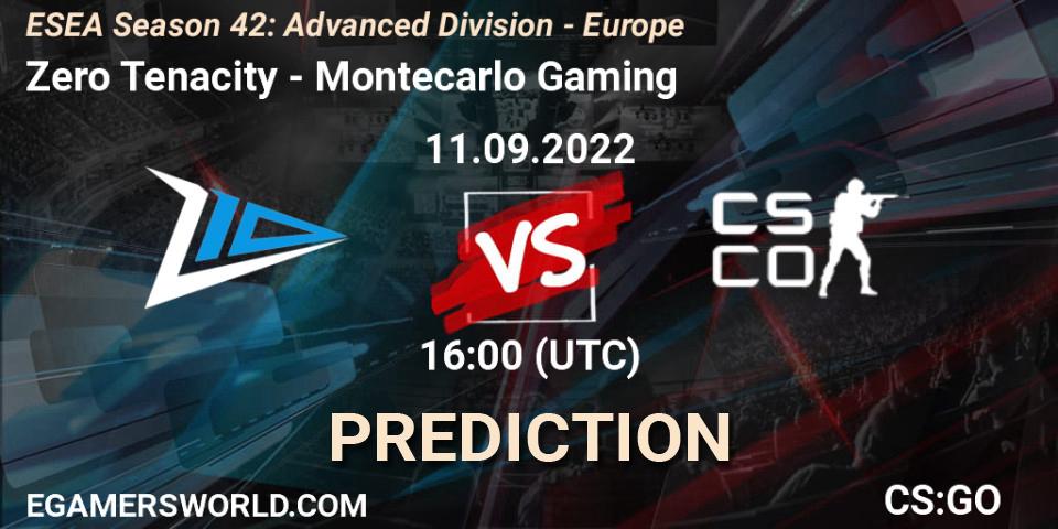 Zero Tenacity vs Montecarlo Gaming: Betting TIp, Match Prediction. 11.09.2022 at 16:00. Counter-Strike (CS2), ESEA Season 42: Advanced Division - Europe