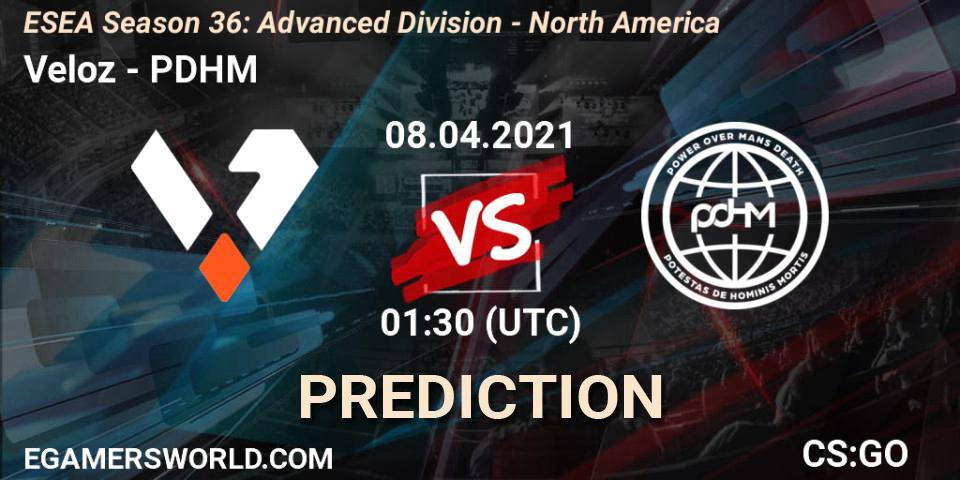 Veloz vs PDHM: Betting TIp, Match Prediction. 08.04.2021 at 01:30. Counter-Strike (CS2), ESEA Season 36: Advanced Division - North America