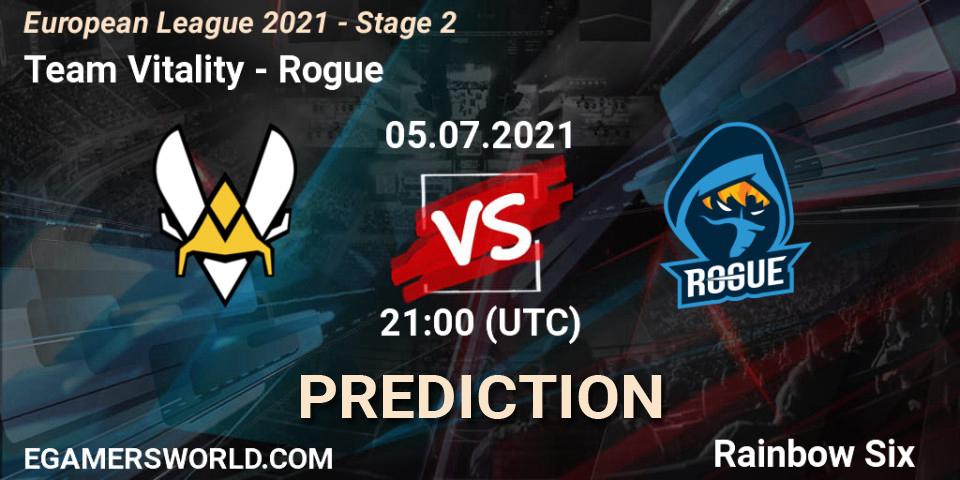 Team Vitality vs Rogue: Betting TIp, Match Prediction. 05.07.2021 at 21:00. Rainbow Six, European League 2021 - Stage 2