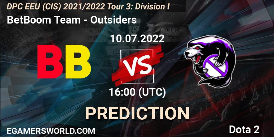BetBoom Team vs Outsiders: Betting TIp, Match Prediction. 10.07.2022 at 13:00. Dota 2, DPC EEU (CIS) 2021/2022 Tour 3: Division I