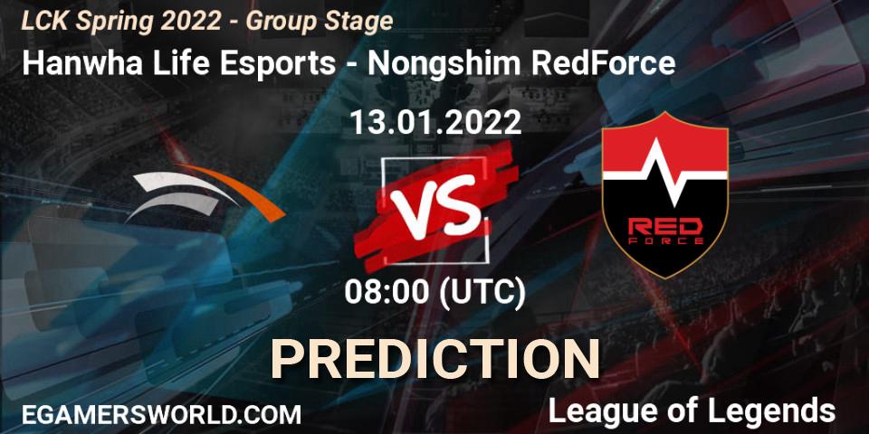 Hanwha Life Esports vs Nongshim RedForce: Betting TIp, Match Prediction. 13.01.2022 at 08:00. LoL, LCK Spring 2022 - Group Stage