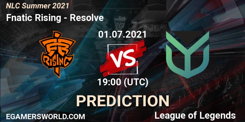 Fnatic Rising vs Resolve: Betting TIp, Match Prediction. 01.07.2021 at 19:00. LoL, NLC Summer 2021