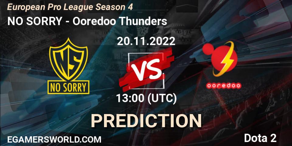 NO SORRY vs Ooredoo Thunders: Betting TIp, Match Prediction. 20.11.2022 at 13:06. Dota 2, European Pro League Season 4