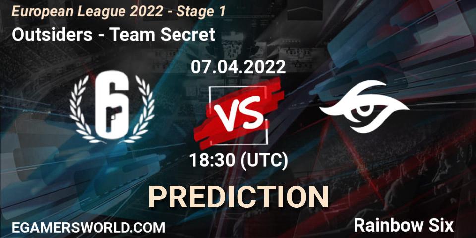 Outsiders vs Team Secret: Betting TIp, Match Prediction. 07.04.2022 at 16:00. Rainbow Six, European League 2022 - Stage 1