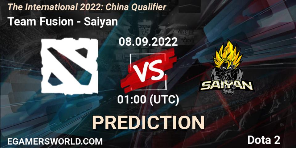 Team Fusion vs Saiyan: Betting TIp, Match Prediction. 08.09.2022 at 01:03. Dota 2, The International 2022: China Qualifier