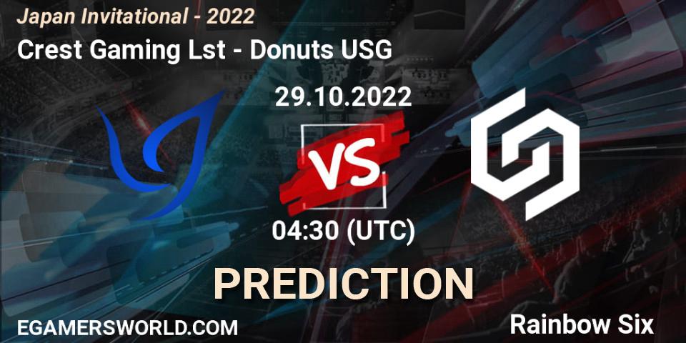 Crest Gaming Lst vs Donuts USG: Betting TIp, Match Prediction. 29.10.2022 at 04:30. Rainbow Six, Japan Invitational - 2022