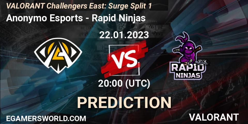 Anonymo Esports vs Rapid Ninjas: Betting TIp, Match Prediction. 22.01.23. VALORANT, VALORANT Challengers 2023 East: Surge Split 1