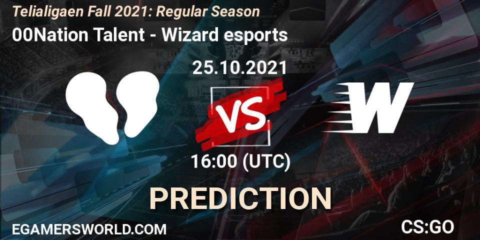 00Nation Talent vs Wizard esports: Betting TIp, Match Prediction. 25.10.2021 at 16:00. Counter-Strike (CS2), Telialigaen Fall 2021: Regular Season