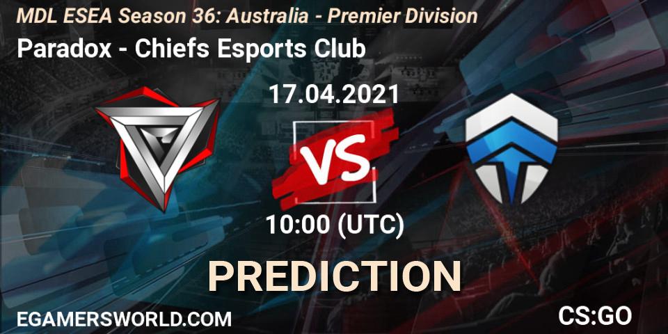 Paradox vs Chiefs Esports Club: Betting TIp, Match Prediction. 17.04.21. CS2 (CS:GO), MDL ESEA Season 36: Australia - Premier Division