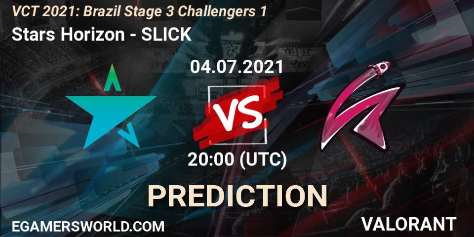 Stars Horizon vs SLICK: Betting TIp, Match Prediction. 04.07.2021 at 20:00. VALORANT, VCT 2021: Brazil Stage 3 Challengers 1