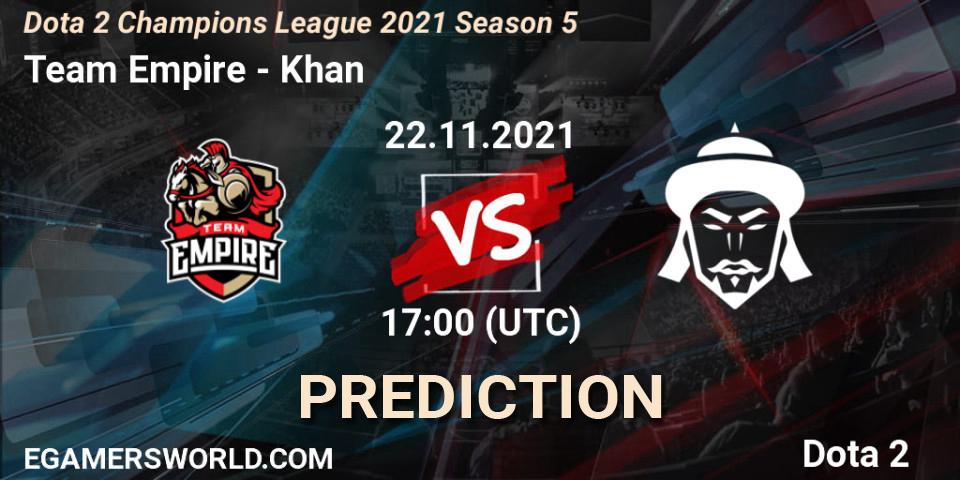 Team Empire vs Khan: Betting TIp, Match Prediction. 22.11.21. Dota 2, Dota 2 Champions League 2021 Season 5
