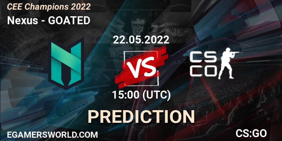 Nexus vs GOATED: Betting TIp, Match Prediction. 22.05.2022 at 15:00. Counter-Strike (CS2), CEE Champions 2022