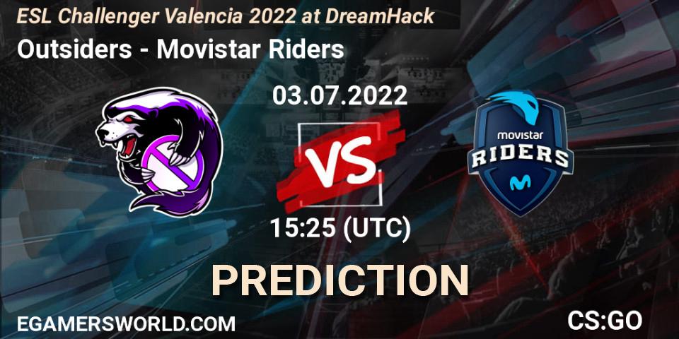 Outsiders vs Movistar Riders: Betting TIp, Match Prediction. 03.07.2022 at 15:25. Counter-Strike (CS2), ESL Challenger Valencia 2022 at DreamHack