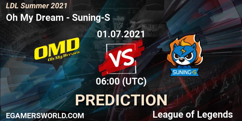 Oh My Dream vs Suning-S: Betting TIp, Match Prediction. 01.07.2021 at 06:00. LoL, LDL Summer 2021