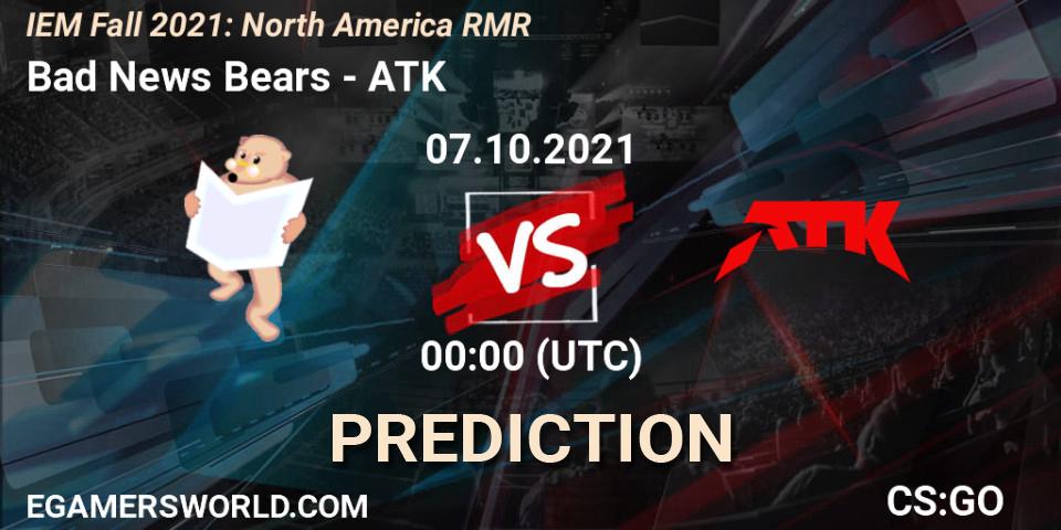 Bad News Bears vs ATK: Betting TIp, Match Prediction. 07.10.21. CS2 (CS:GO), IEM Fall 2021: North America RMR