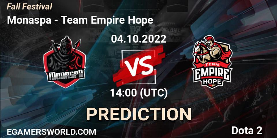 Monaspa vs Team Empire Hope: Betting TIp, Match Prediction. 04.10.22. Dota 2, Fall Festival