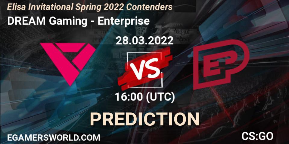 DREAM Gaming vs Enterprise: Betting TIp, Match Prediction. 28.03.2022 at 16:30. Counter-Strike (CS2), Elisa Invitational Spring 2022 Contenders