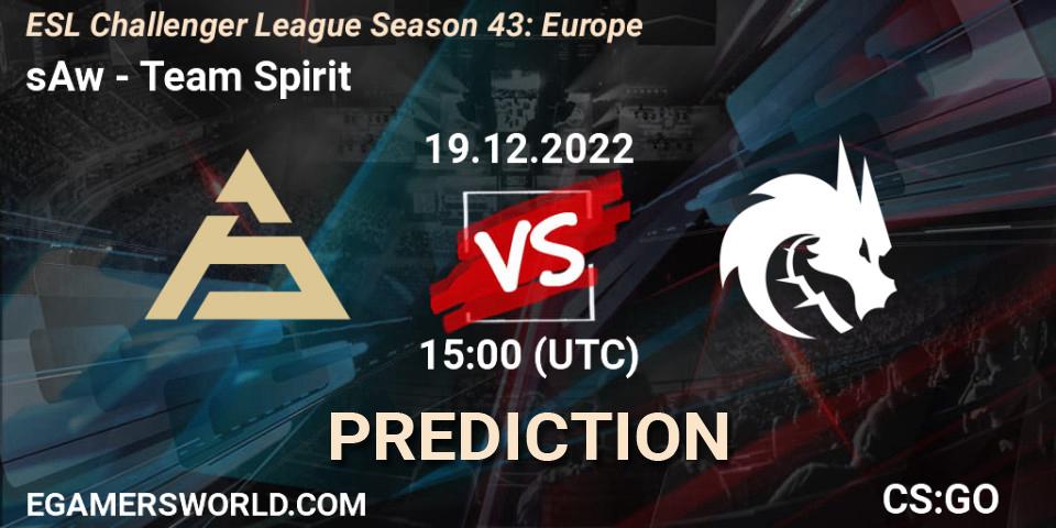 sAw vs Team Spirit: Betting TIp, Match Prediction. 19.12.2022 at 15:00. Counter-Strike (CS2), ESL Challenger League Season 43: Europe