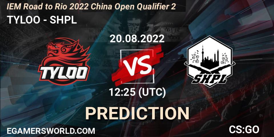 TYLOO vs SHPL: Betting TIp, Match Prediction. 20.08.2022 at 12:25. Counter-Strike (CS2), IEM Road to Rio 2022 China Open Qualifier 2