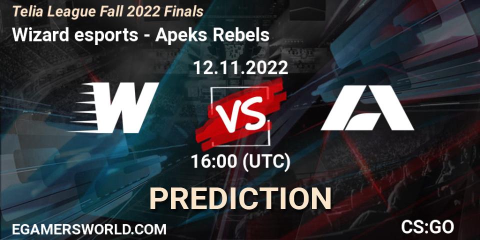 Wizard esports vs Apeks Rebels: Betting TIp, Match Prediction. 12.11.2022 at 16:00. Counter-Strike (CS2), Telia League Fall 2022 Finals