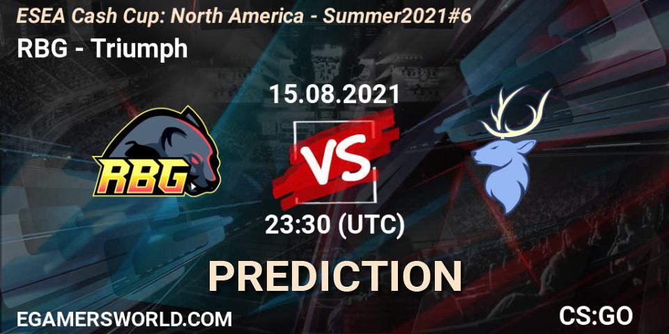 RBG vs Triumph: Betting TIp, Match Prediction. 15.08.2021 at 23:30. Counter-Strike (CS2), ESEA Cash Cup: North America - Summer 2021 #6