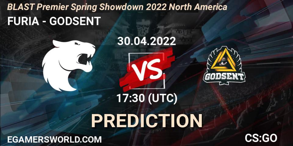 FURIA vs GODSENT: Betting TIp, Match Prediction. 30.04.2022 at 16:55. Counter-Strike (CS2), BLAST Premier Spring Showdown 2022 North America