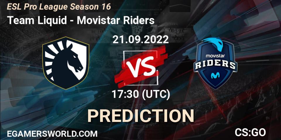 Team Liquid vs Movistar Riders: Betting TIp, Match Prediction. 21.09.2022 at 18:15. Counter-Strike (CS2), ESL Pro League Season 16