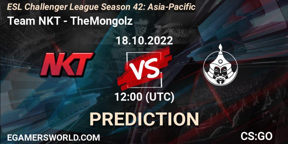 Team NKT vs TheMongolz: Betting TIp, Match Prediction. 18.10.2022 at 12:00. Counter-Strike (CS2), ESL Challenger League Season 42: Asia-Pacific